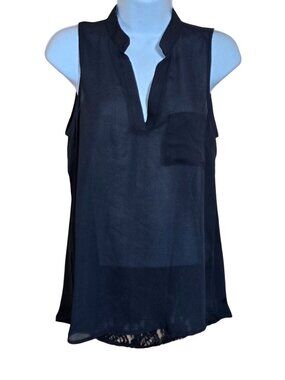 Wishful Park Sleeveless Black Chiffon Tank Top W/Lace Back M